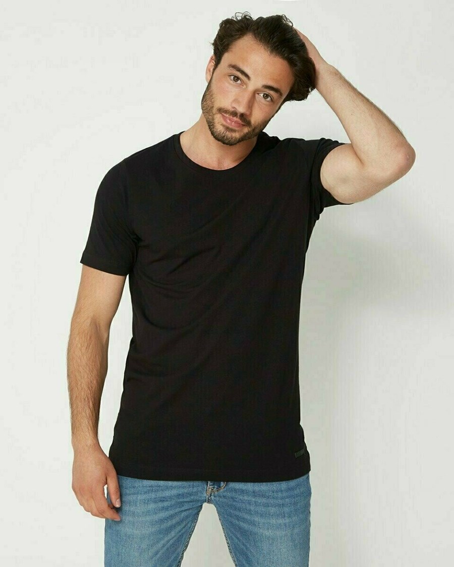 Mexx Men T-Shirt Round-Neck Black Czarne | SWAJO7436