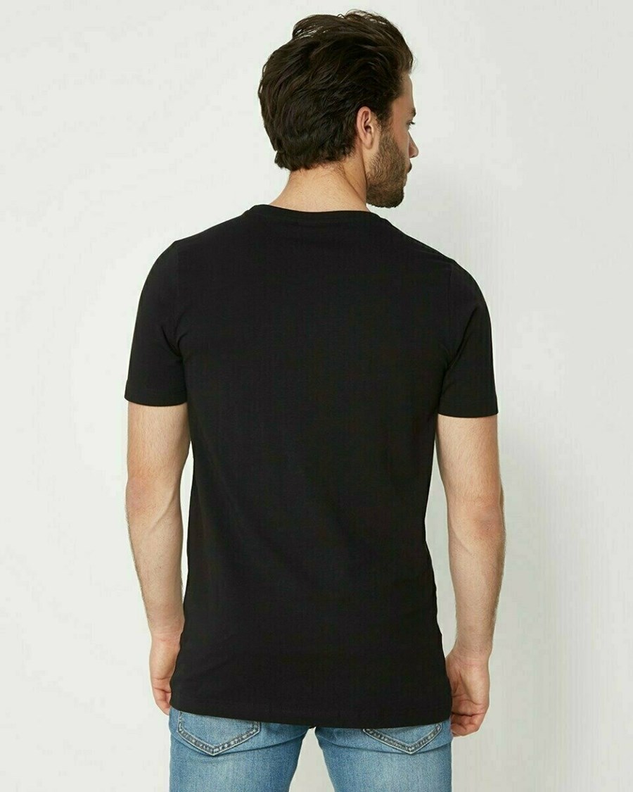 Mexx Men T-Shirt Round-Neck Black Czarne | SWAJO7436