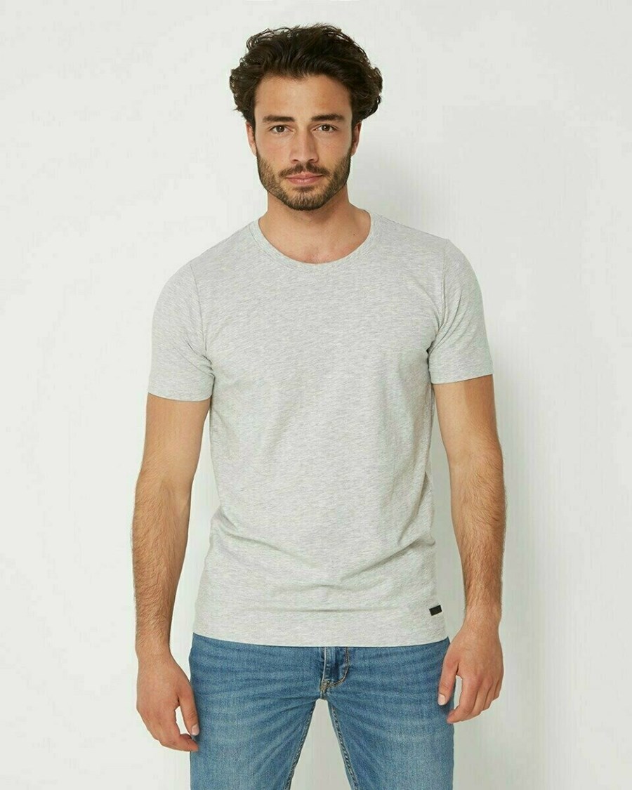 Mexx Men T-Shirt Round-Neck Grey Melange Szare | WXZHB9745