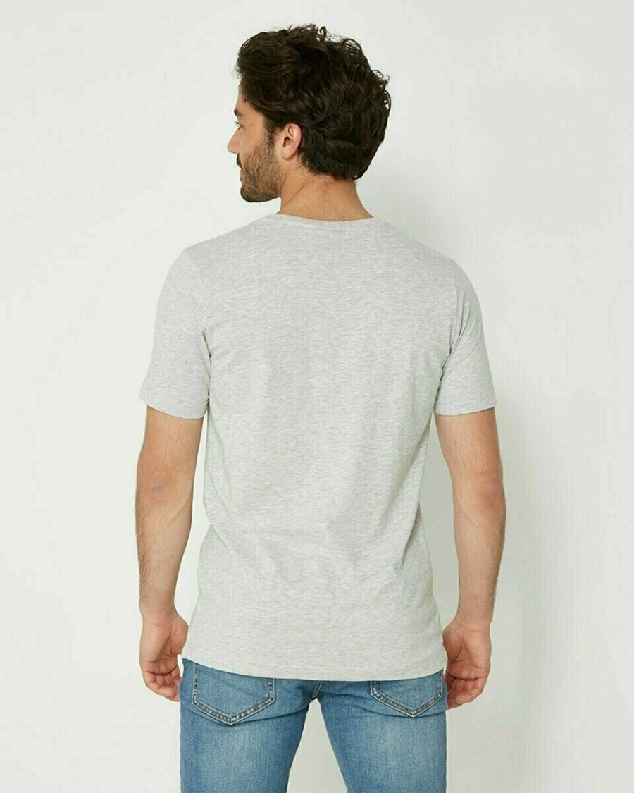 Mexx Men T-Shirt V-Neck Rubber Patch Grey Melange Szare | GXRBJ3261