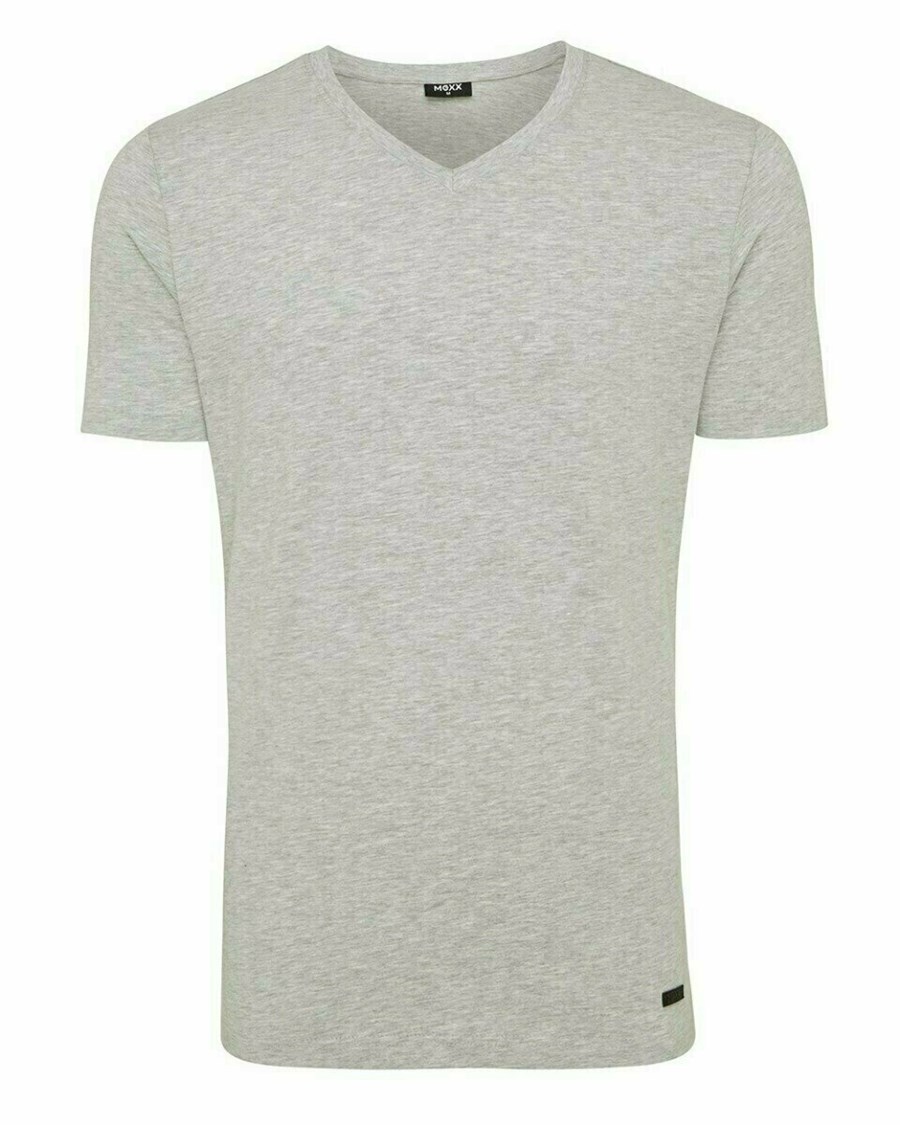 Mexx Men T-Shirt V-Neck Rubber Patch Grey Melange Szare | GXRBJ3261