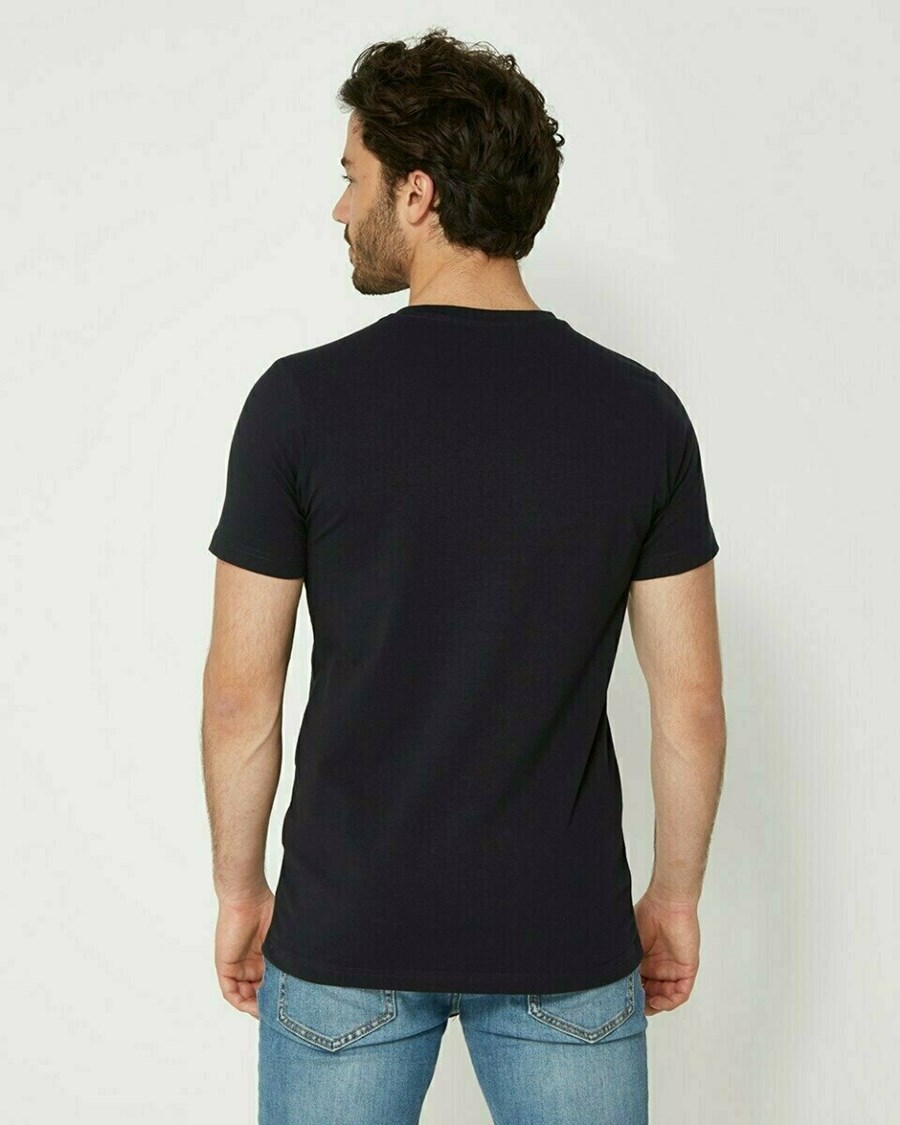 Mexx Men T-Shirt V-Neck Rubber Patch Navy Niebieskie | JBCIN0523