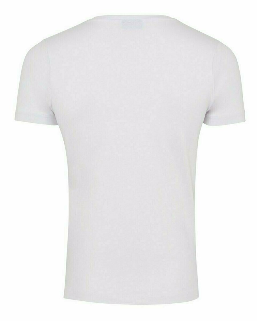 Mexx Men T-Shirt V-Neck Rubber Patch White Białe | NXRIS8162