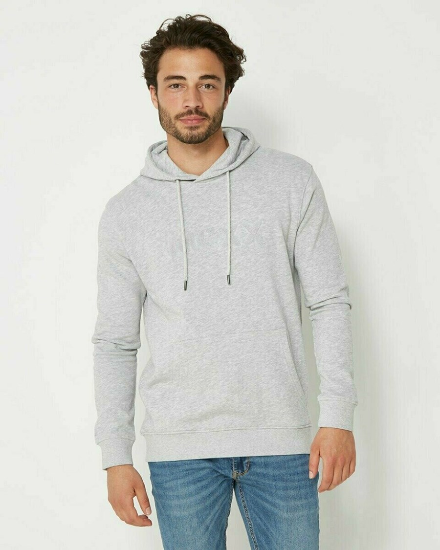 Mexx Mexx Men Hoody with Sherpa embroidery Grey Melange Szare | BAJNG3089