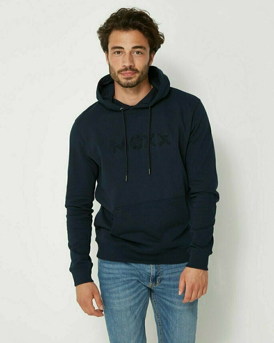 Mexx Mexx Men Hoody with Sherpa embroidery Navy Niebieskie | KVQNZ6093