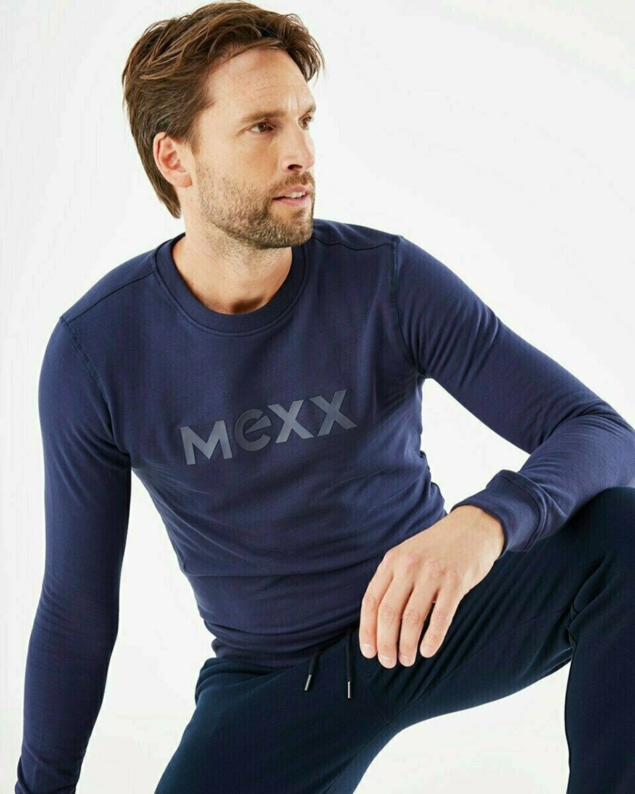 Mexx Mexx Men Swetry with HD print Navy Niebieskie | LZXGY7953