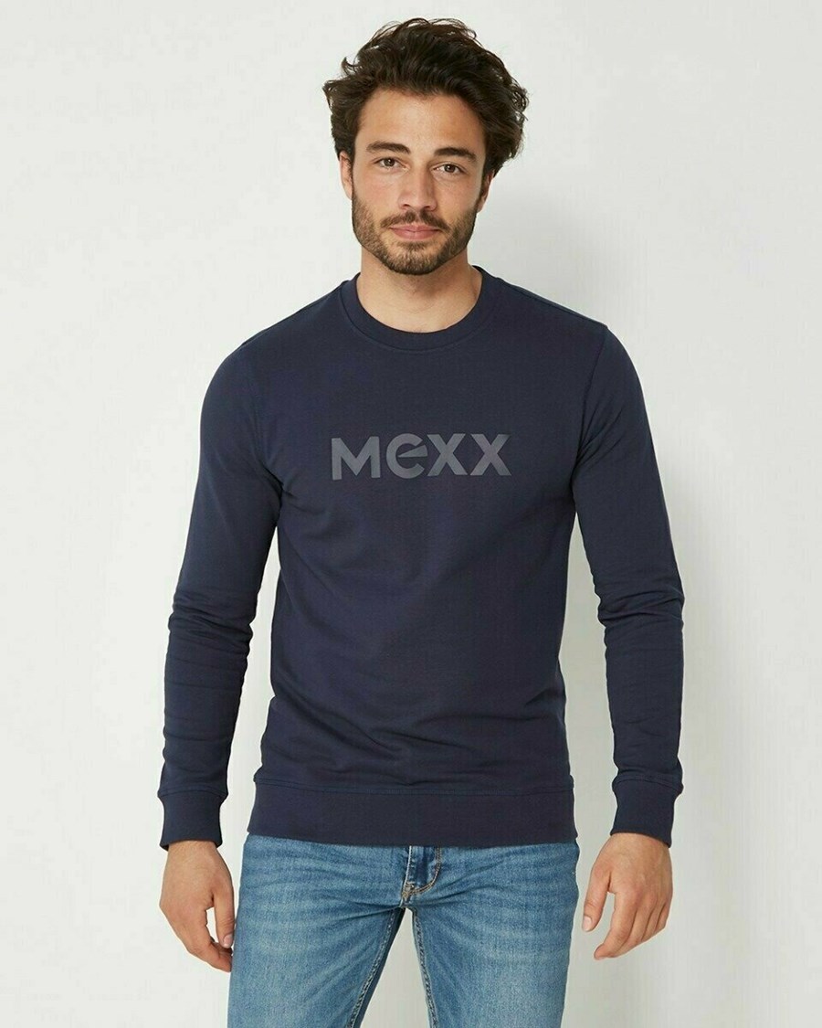 Mexx Mexx Men Swetry with HD print Navy Niebieskie | LZXGY7953