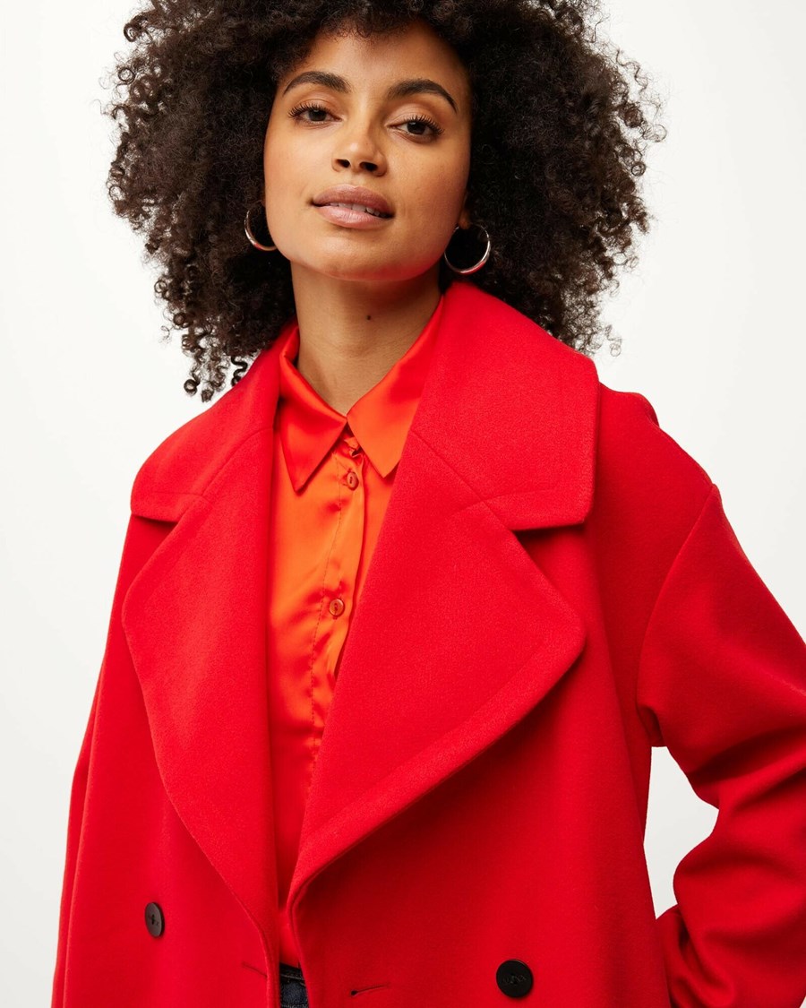 Mexx Midi length big lapel collar coat Red Czerwone | JAGTZ7895