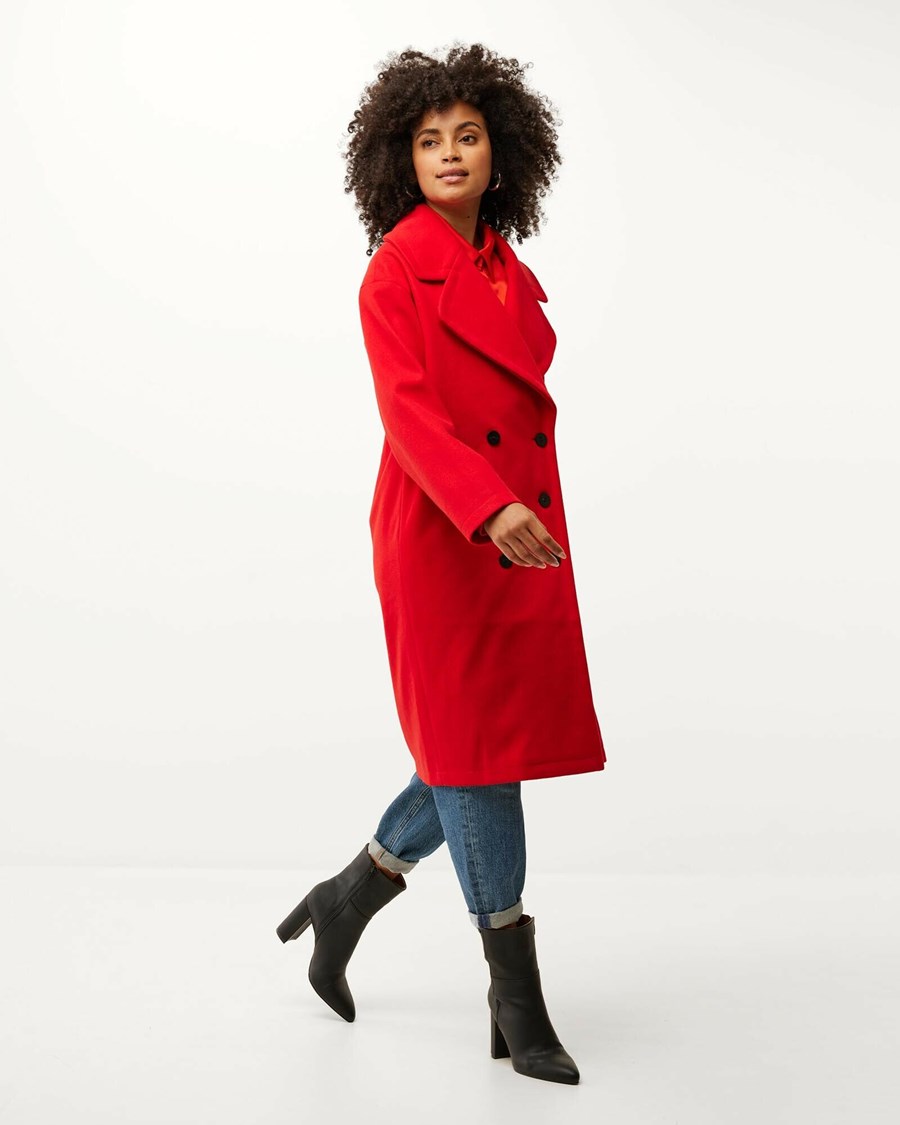 Mexx Midi length big lapel collar coat Red Czerwone | WQOEH2743