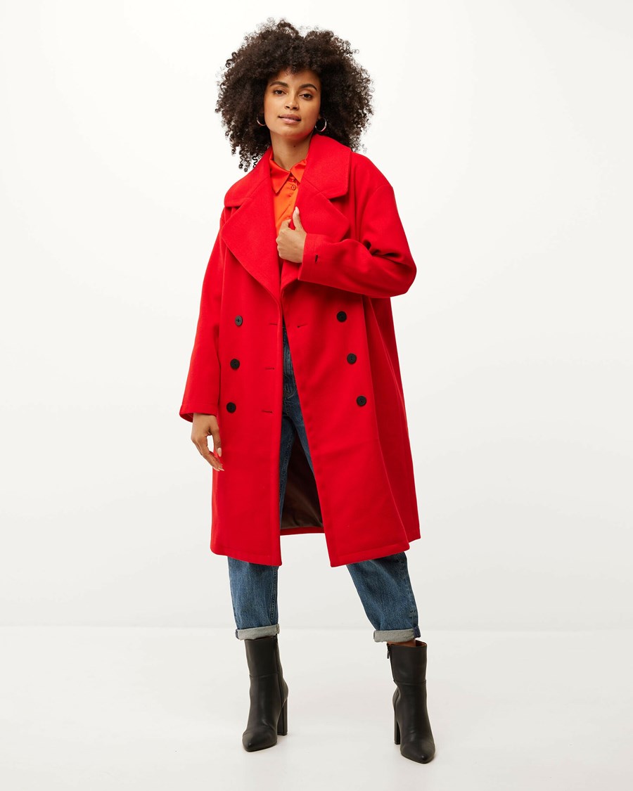 Mexx Midi length big lapel collar coat Red Czerwone | WQOEH2743