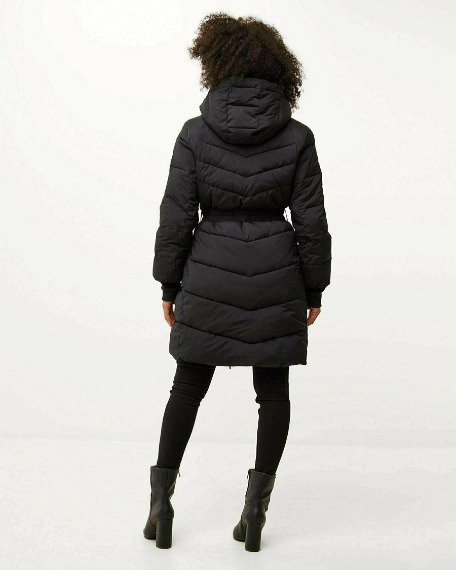 Mexx Midi length hooded padded jacket Black Czarne | REXQO9683