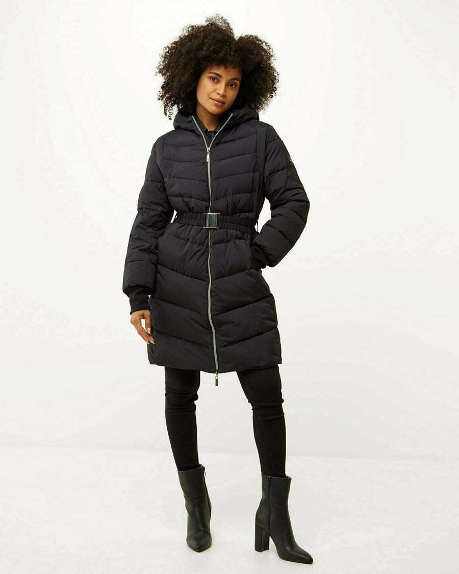 Mexx Midi length hooded padded jacket Black Czarne | REXQO9683