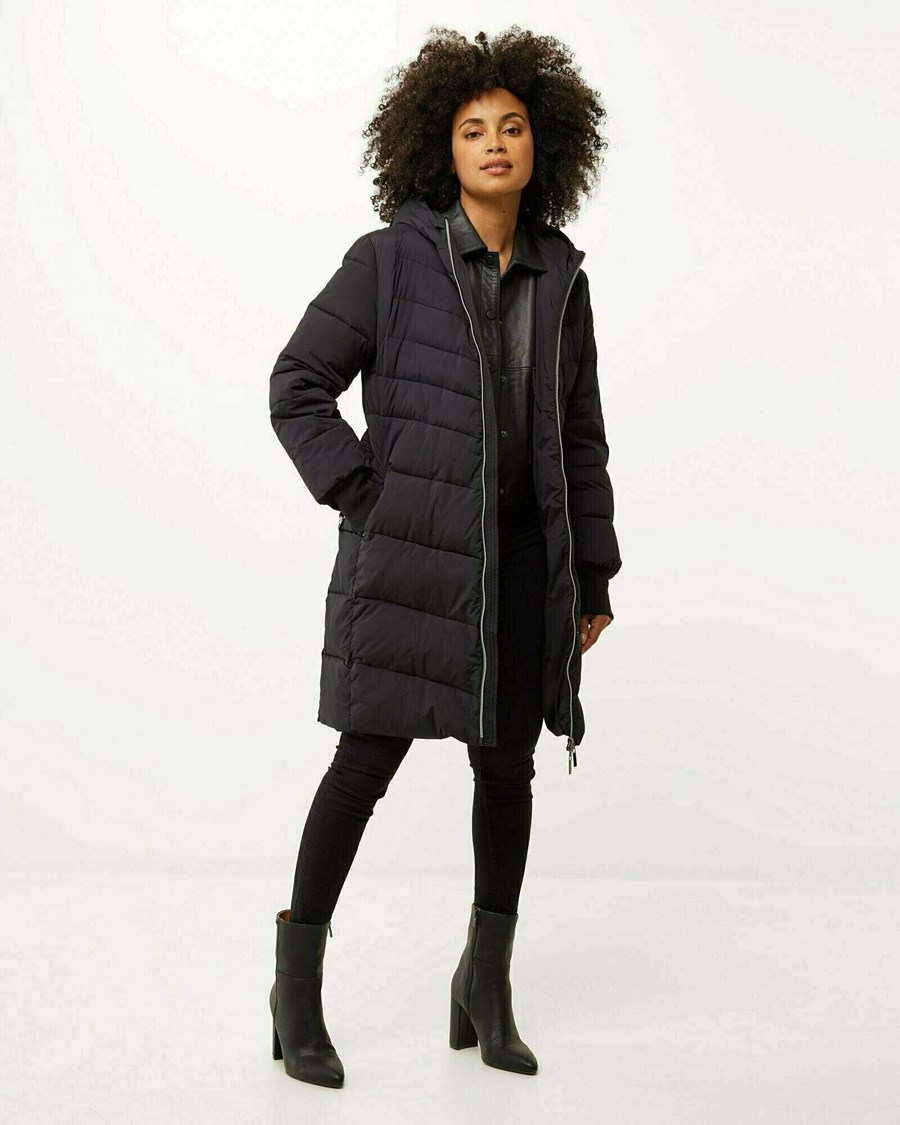 Mexx Midi length hooded padded jacket Black Czarne | REXQO9683