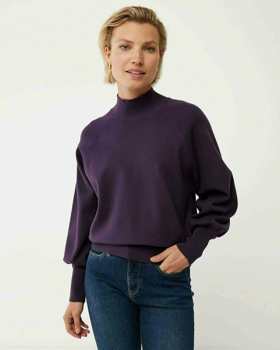 Mexx Mock neck knitted pullover Dark Purple Fioletowe | LXMYT0895