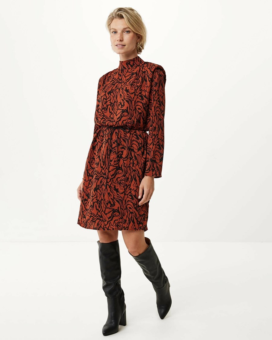 Mexx Mock neck longsleeve dress Dark Brown Brązowe | OFMXT6182