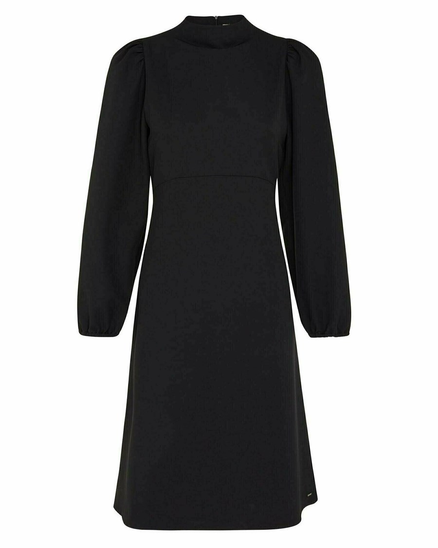 Mexx Mock neck puffsleeve dress Black Czarne | VISZY4719