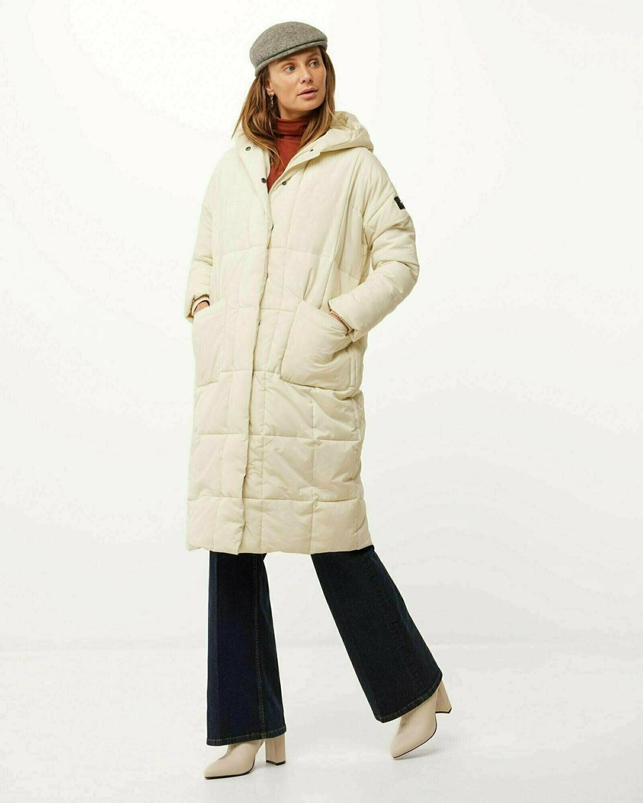 Mexx Oversized hooded padded jacket Ecru Beżowe | ASQNM4083