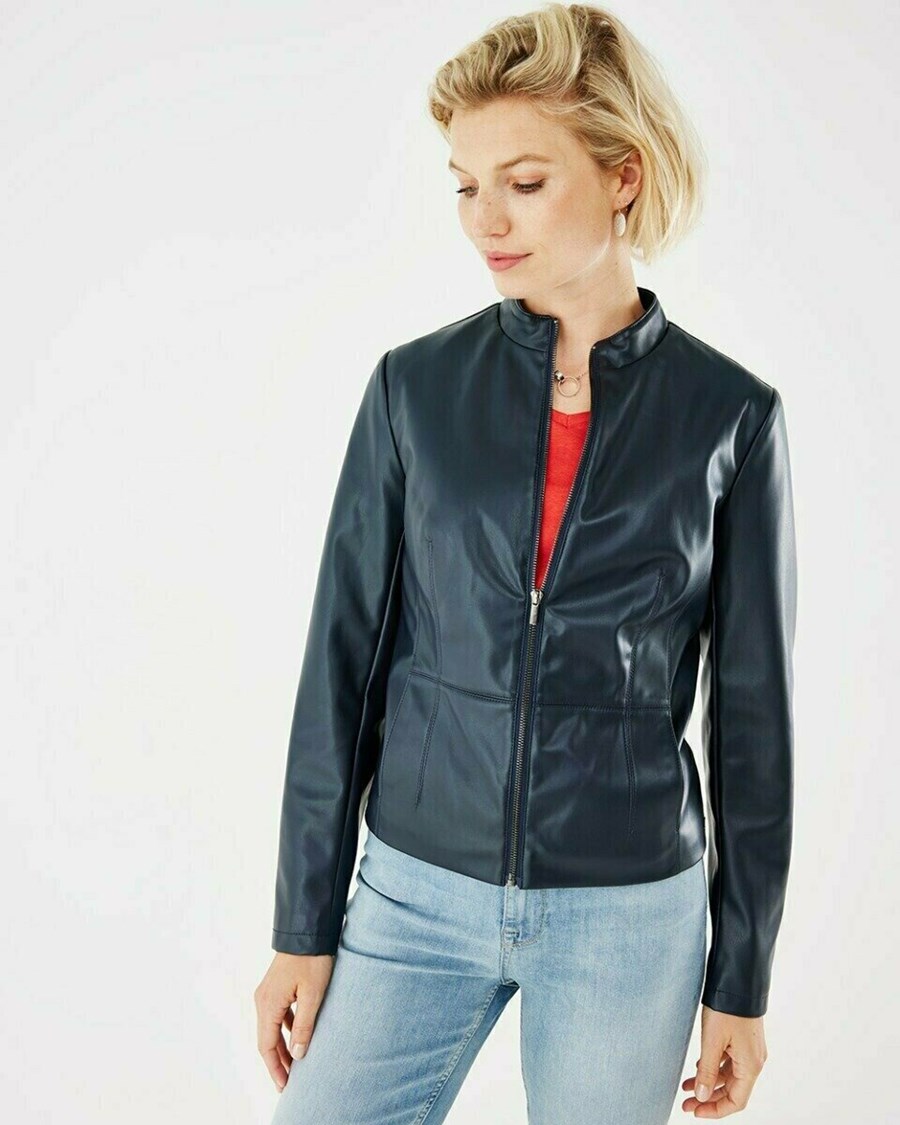 Mexx PU jacket zipper Navy Niebieskie | PDKXE1378