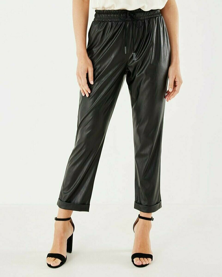 Mexx PU pants with elastic waist Black Czarne | KDABJ3062