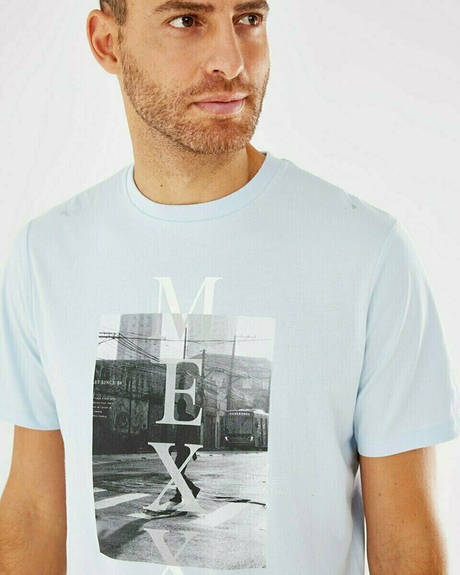 Mexx Photoprint t-shirt Light Blue Niebieskie | SLIUO6715