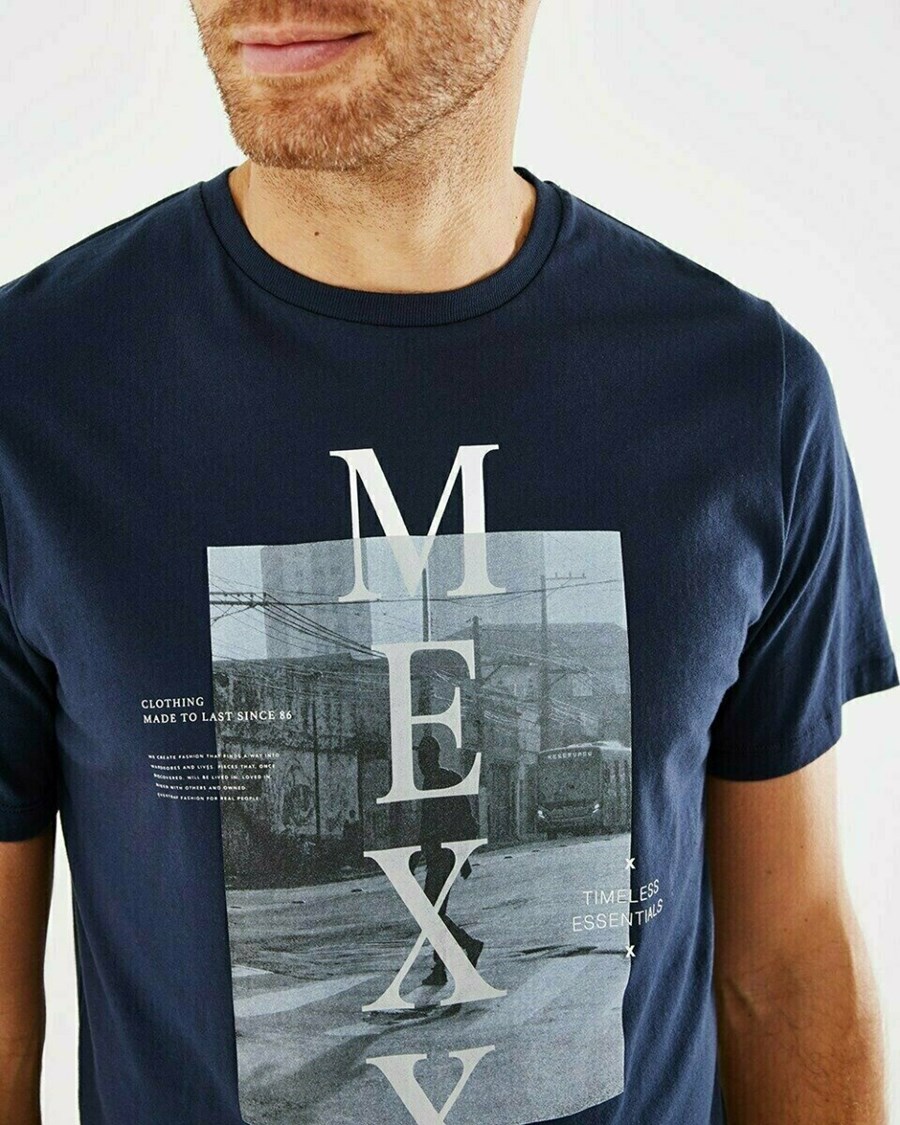 Mexx Photoprint t-shirt Navy Niebieskie | GYFPK4275