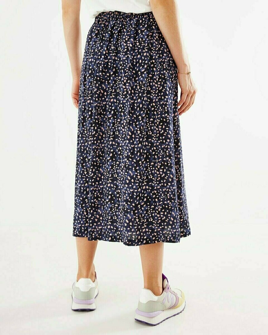 Mexx Printed button through skirt Navy Niebieskie | MCXFS5938