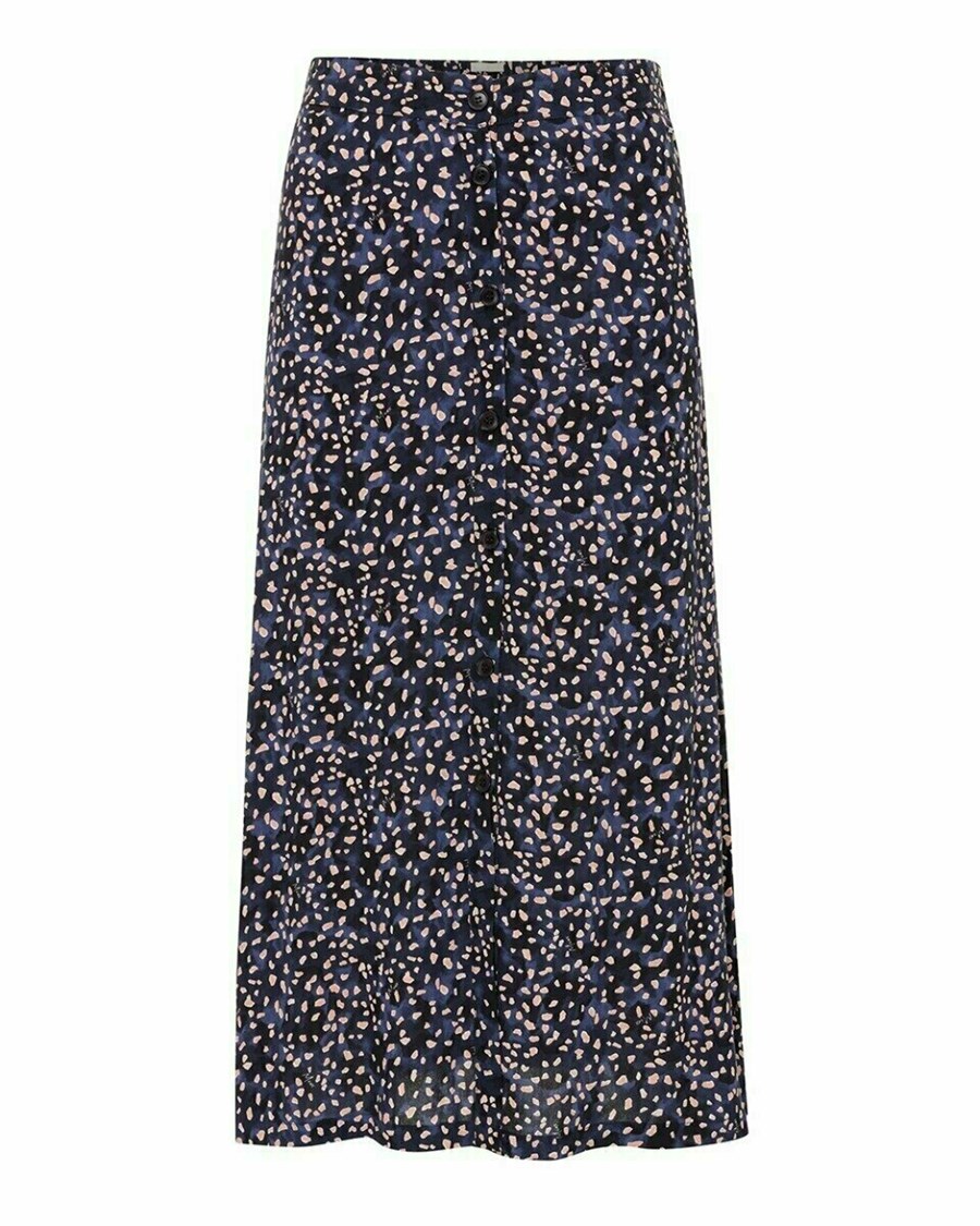 Mexx Printed button through skirt Navy Niebieskie | MCXFS5938