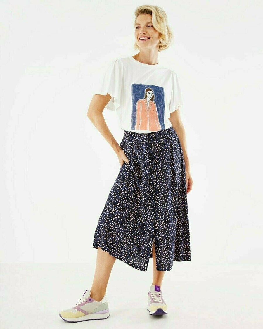 Mexx Printed button through skirt Navy Niebieskie | MCXFS5938