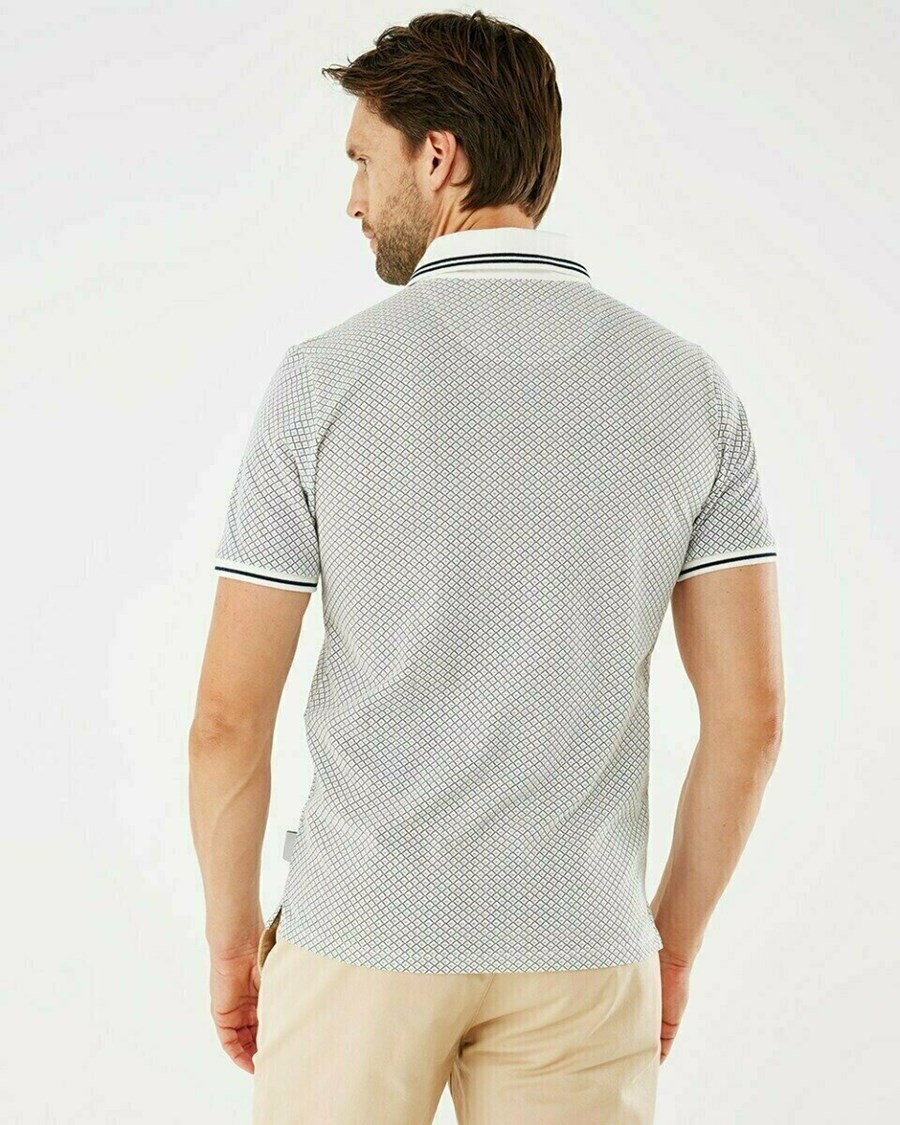 Mexx Printed pique polo Off White Białe | UPHFI3069