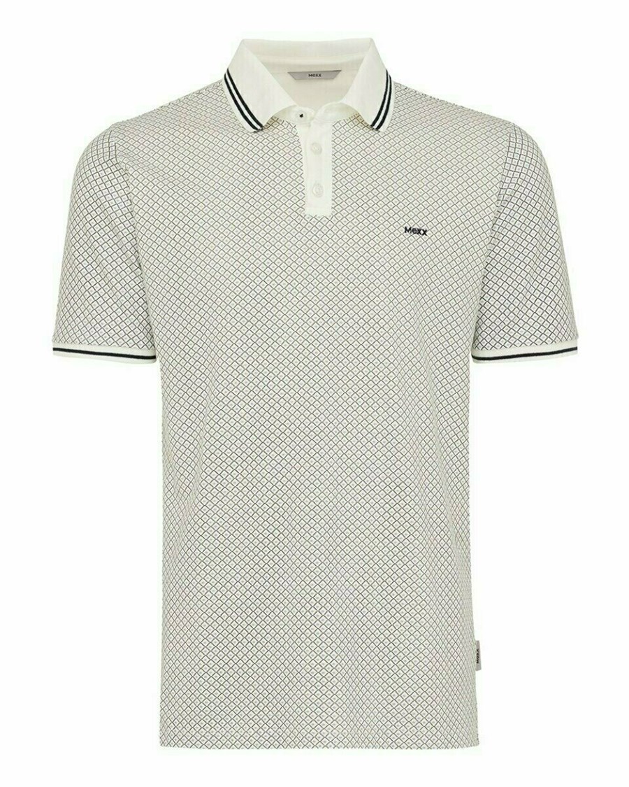 Mexx Printed pique polo Off White Białe | UPHFI3069