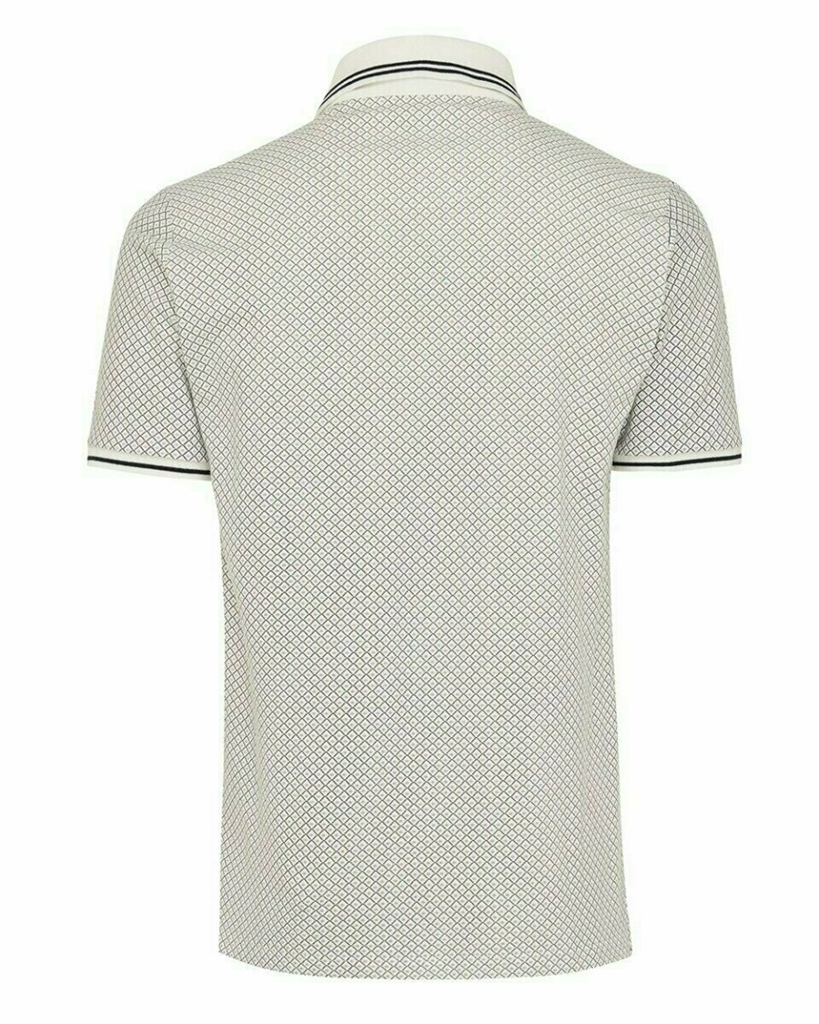 Mexx Printed pique polo Off White Białe | UPHFI3069