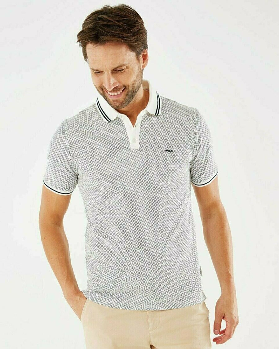 Mexx Printed pique polo Off White Białe | UPHFI3069