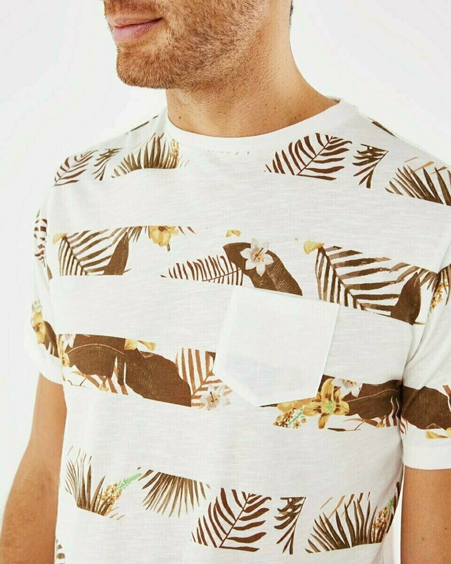 Mexx Printed slub t-shirt Off white Białe | TIHEY4076