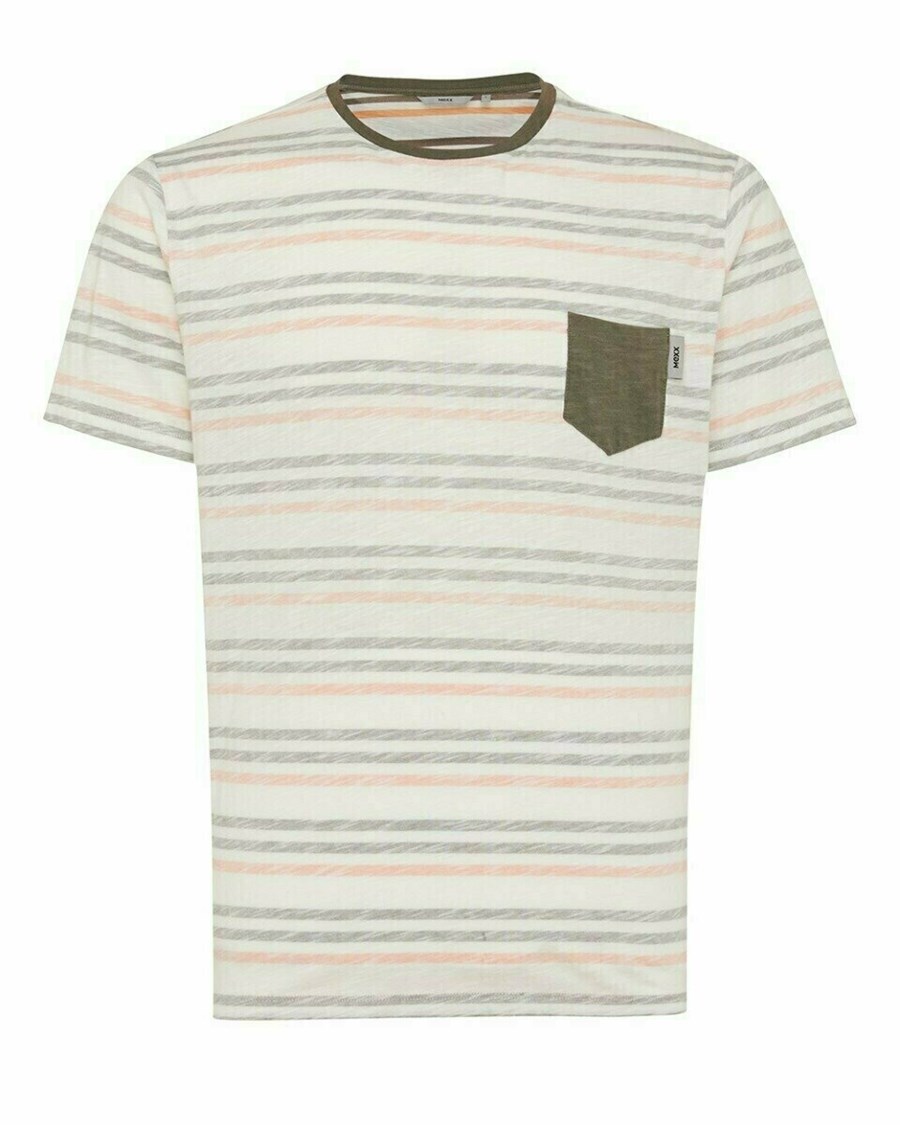 Mexx Printed stripe t-shirt Army Green Zielone | JGFPX0593