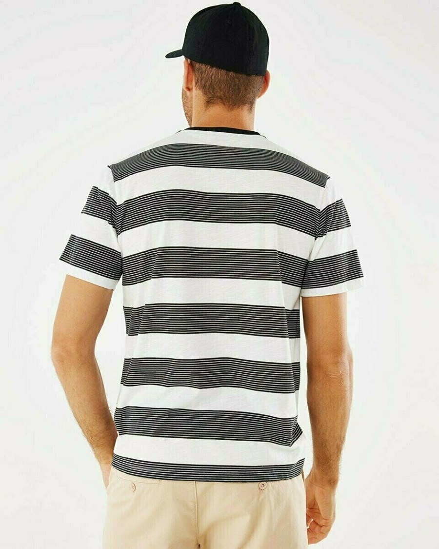 Mexx Printed stripe t-shirt Black Czarne | DMJPZ8260