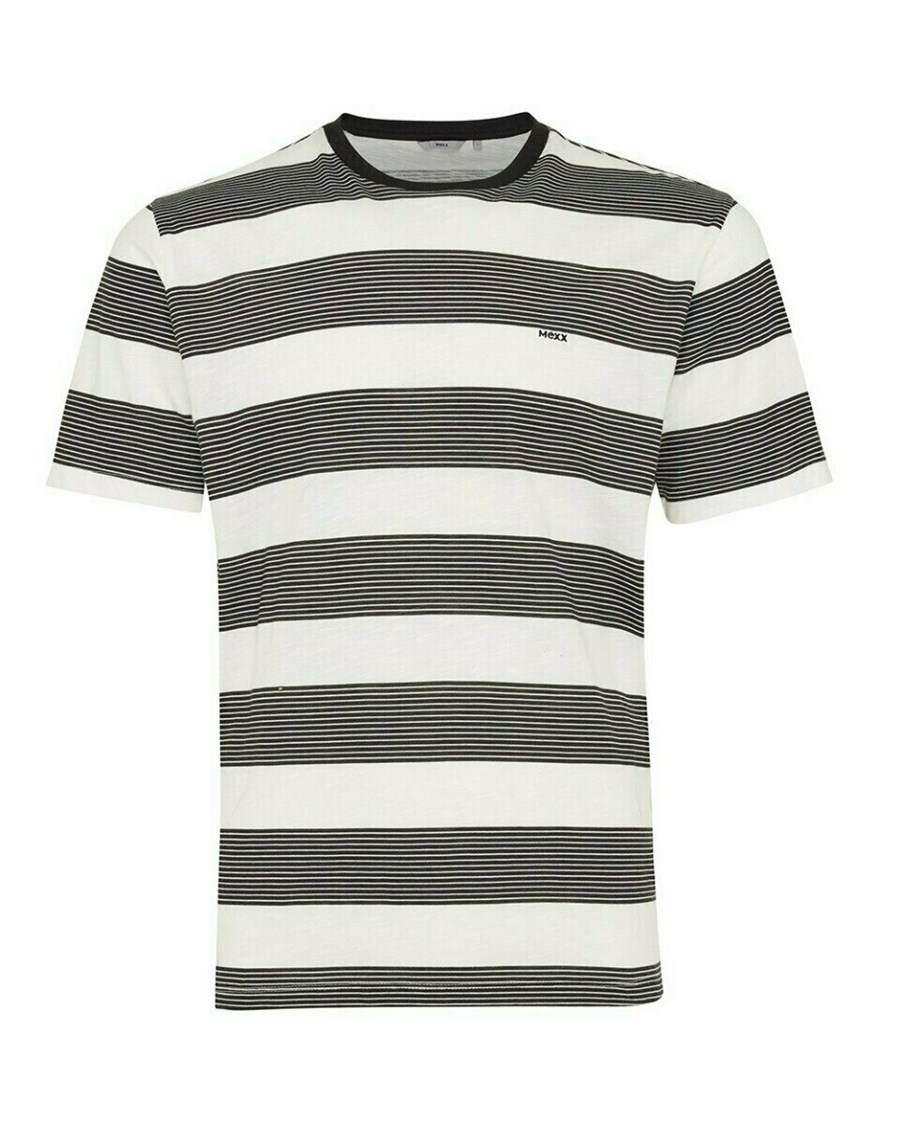 Mexx Printed stripe t-shirt Black Czarne | DMJPZ8260