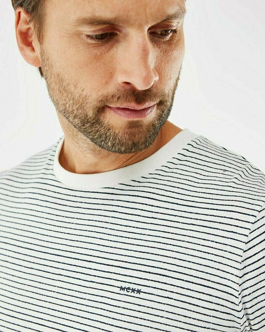 Mexx Printed stripe t-shirt Off white Białe | OWIMX8714