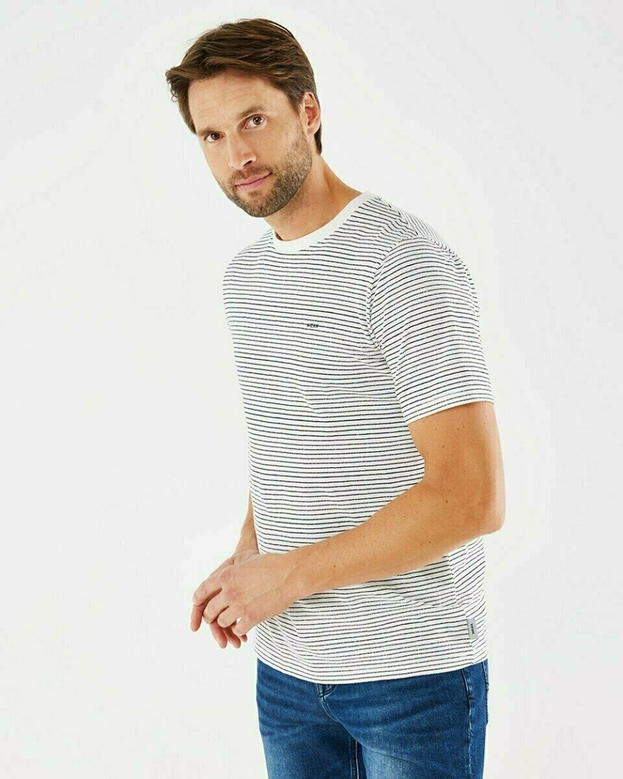 Mexx Printed stripe t-shirt Off white Białe | OWIMX8714