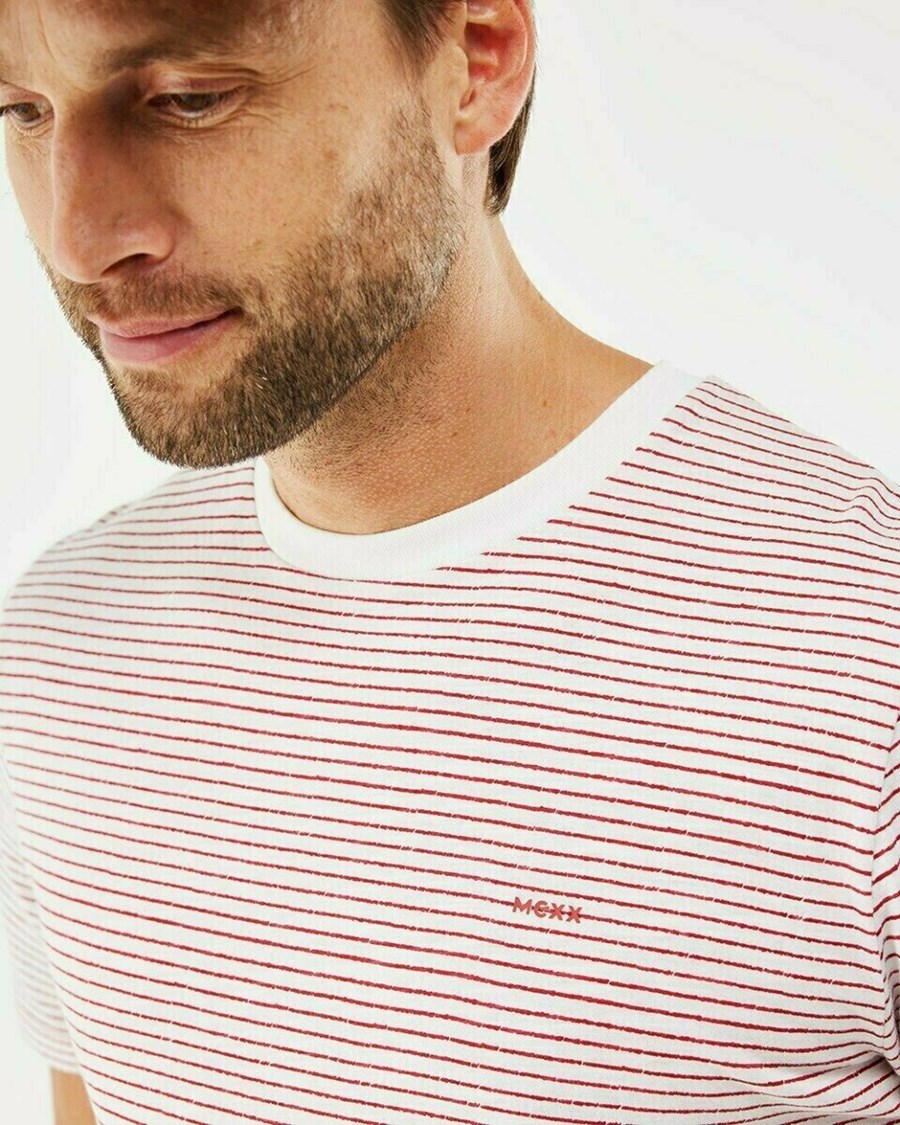 Mexx Printed stripe t-shirt Red Białe | CYEKQ1685