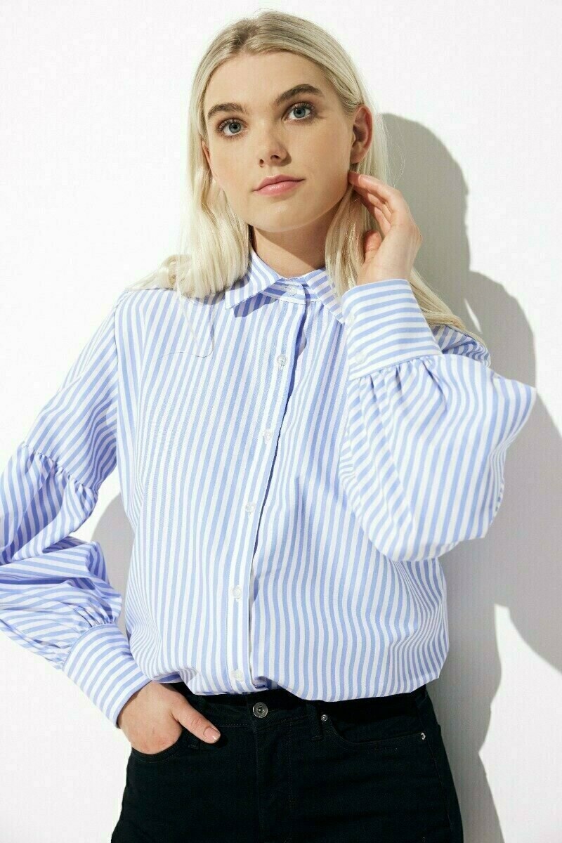 Mexx Puff sleeve blouse Blue/White W Paski Niebieskie | NOCJT3478