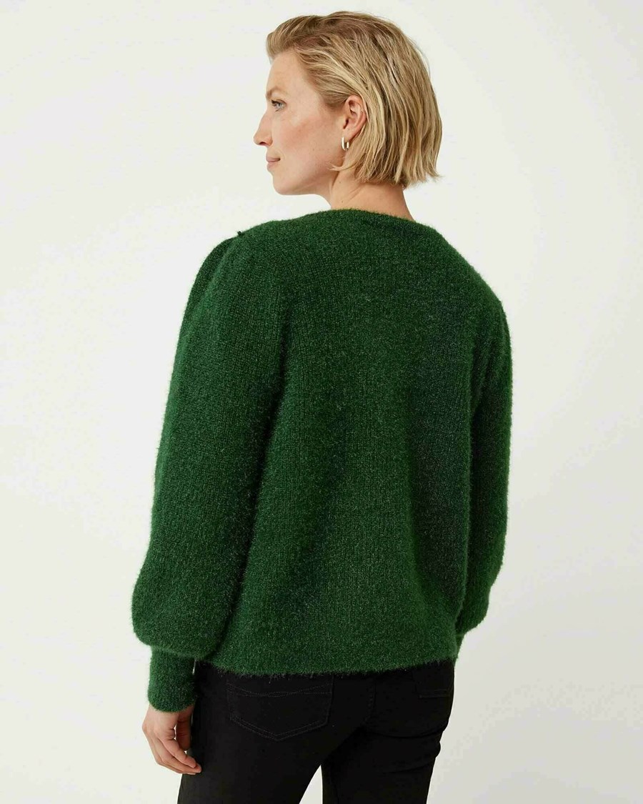 Mexx Round neck knitted lurex cardigan Dark Green Zielone | ZLVQB5049