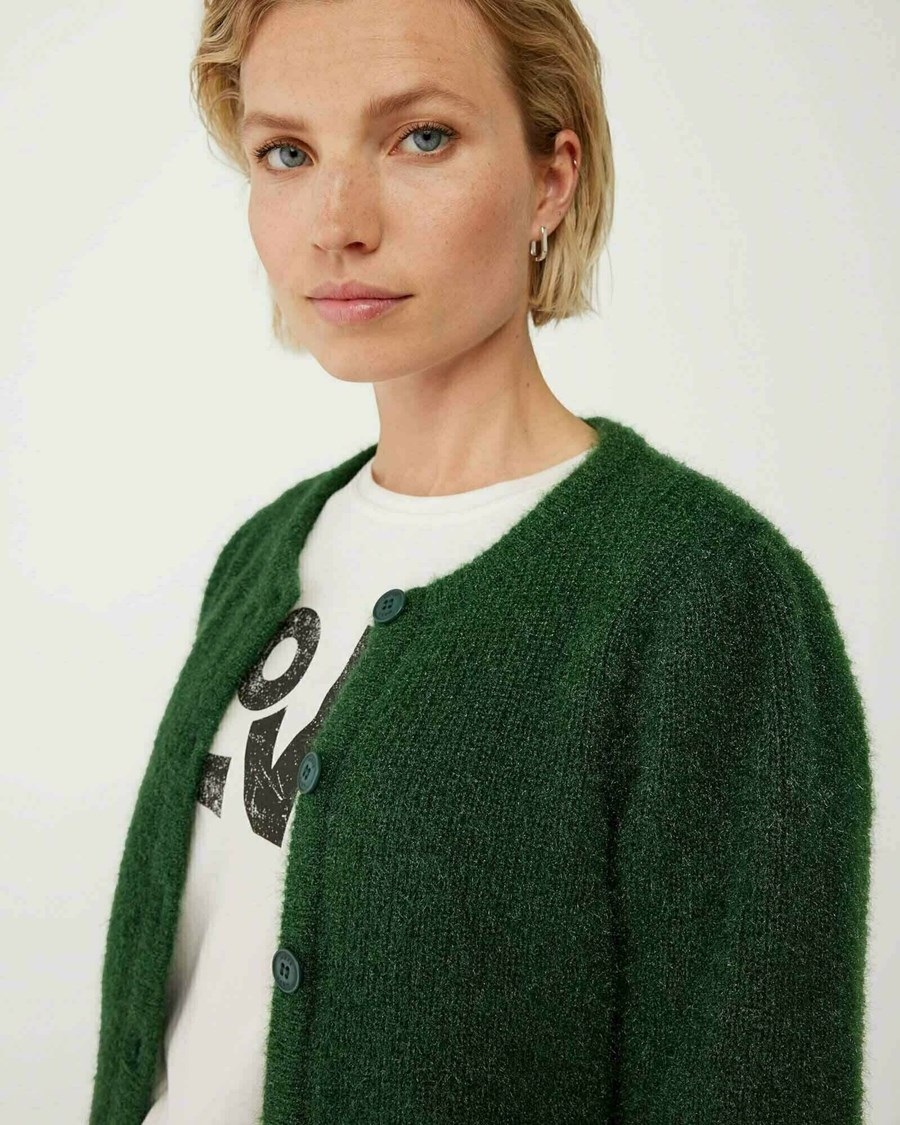 Mexx Round neck knitted lurex cardigan Dark Green Zielone | ZLVQB5049