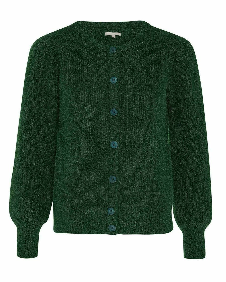 Mexx Round neck knitted lurex cardigan Dark Green Zielone | ZLVQB5049