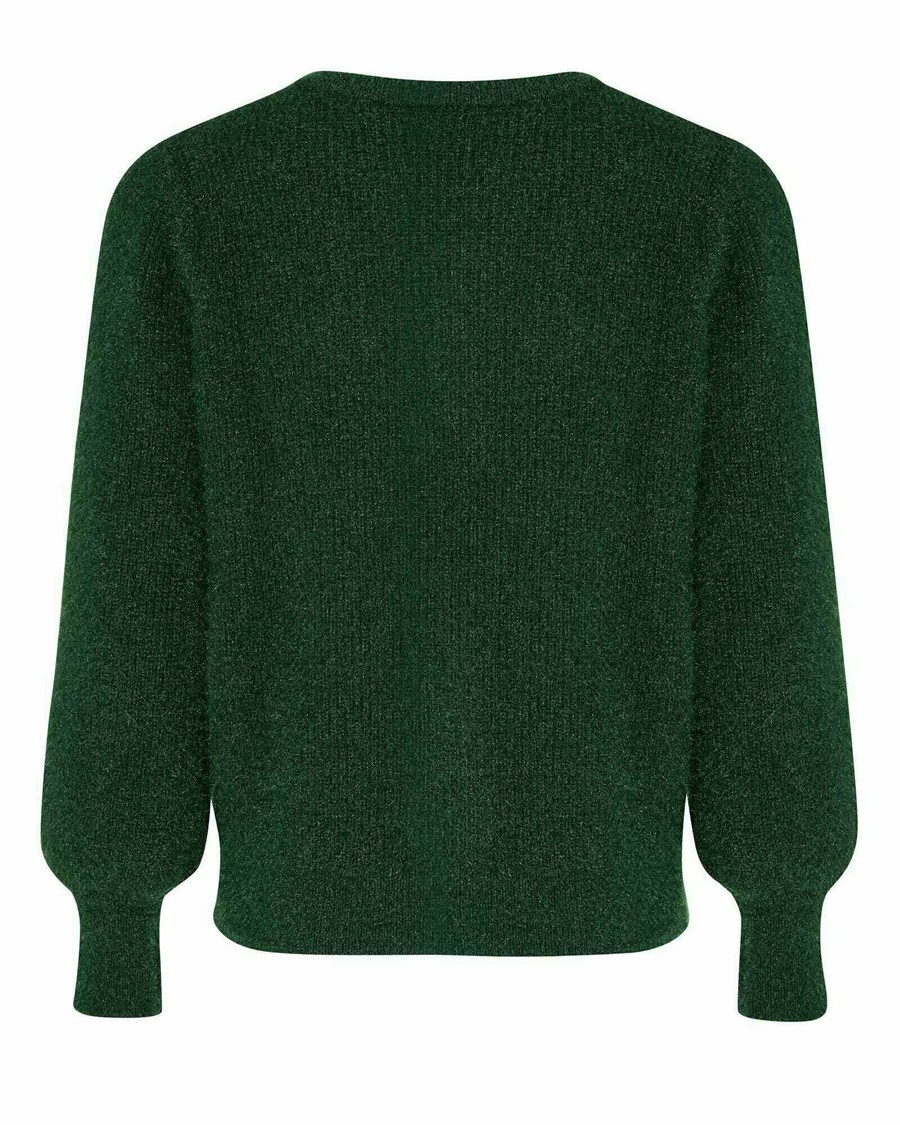 Mexx Round neck knitted lurex cardigan Dark Green Zielone | ZLVQB5049