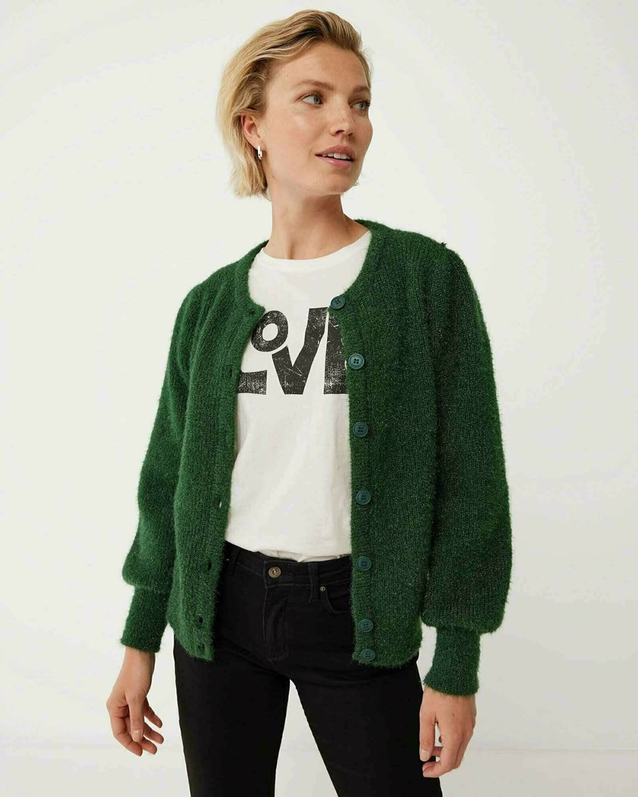 Mexx Round neck knitted lurex cardigan Dark Green Zielone | ZLVQB5049