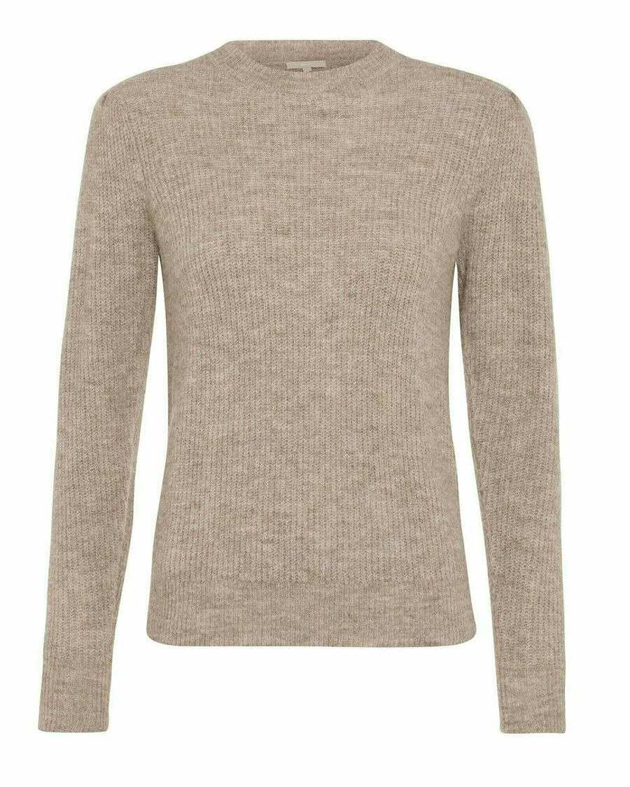 Mexx Round neck puff sleeve pullover Beige Beżowe | OPLNV2106