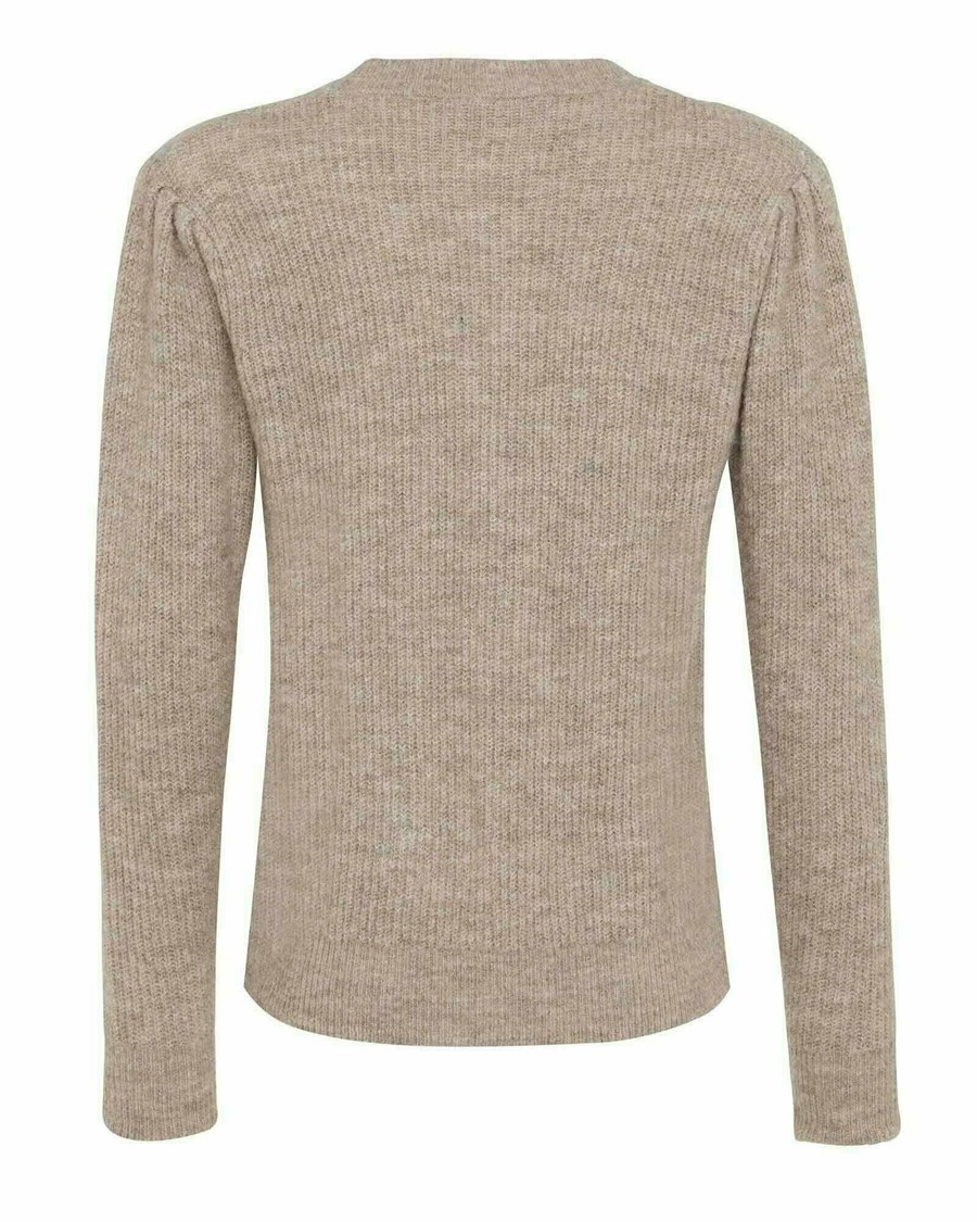 Mexx Round neck puff sleeve pullover Beige Beżowe | OPLNV2106