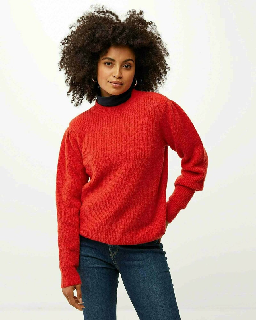 Mexx Round neck puff sleeve pullover Bright Orange Pomarańczowe | URSNT7013