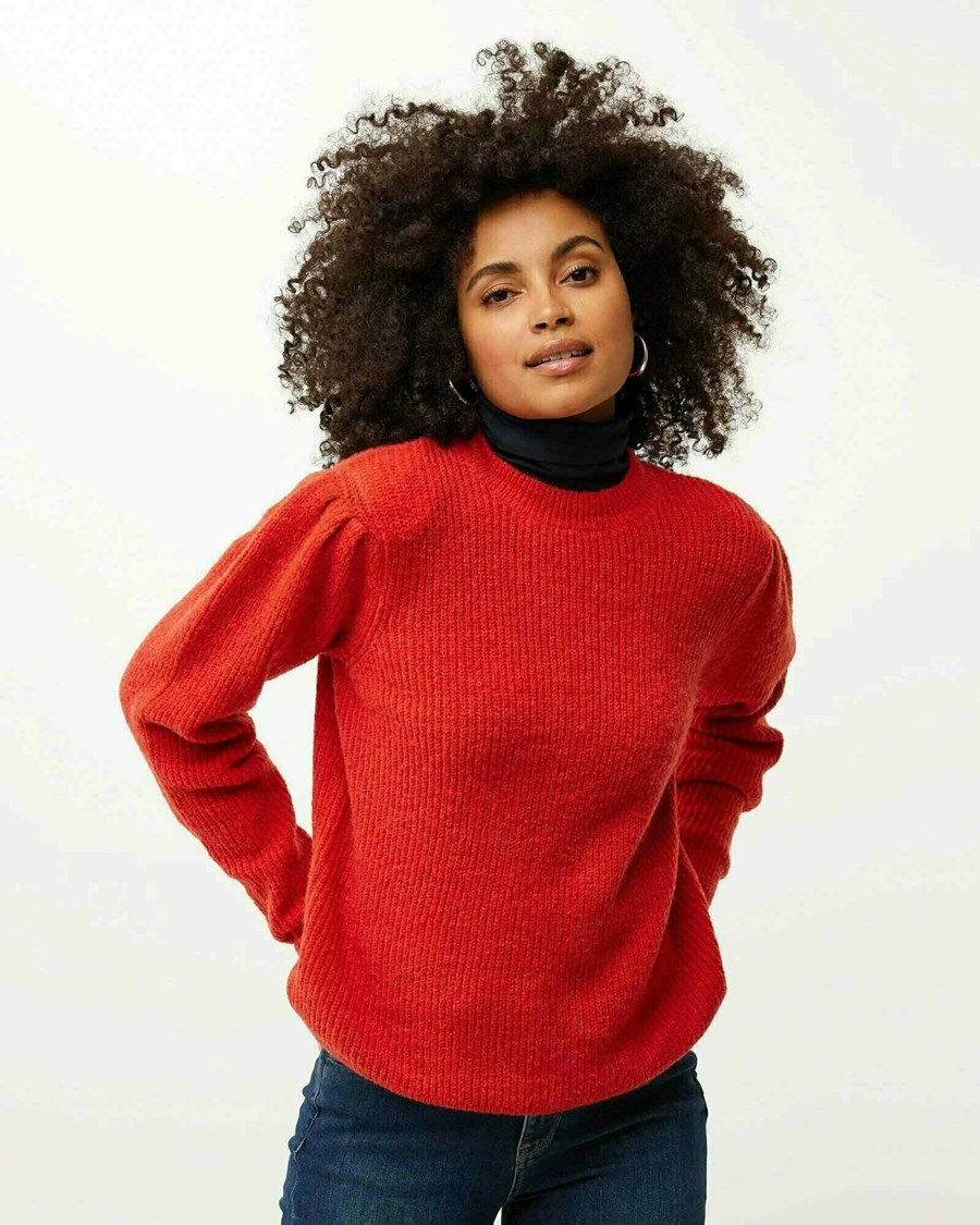 Mexx Round neck puff sleeve pullover Bright Orange Pomarańczowe | URSNT7013