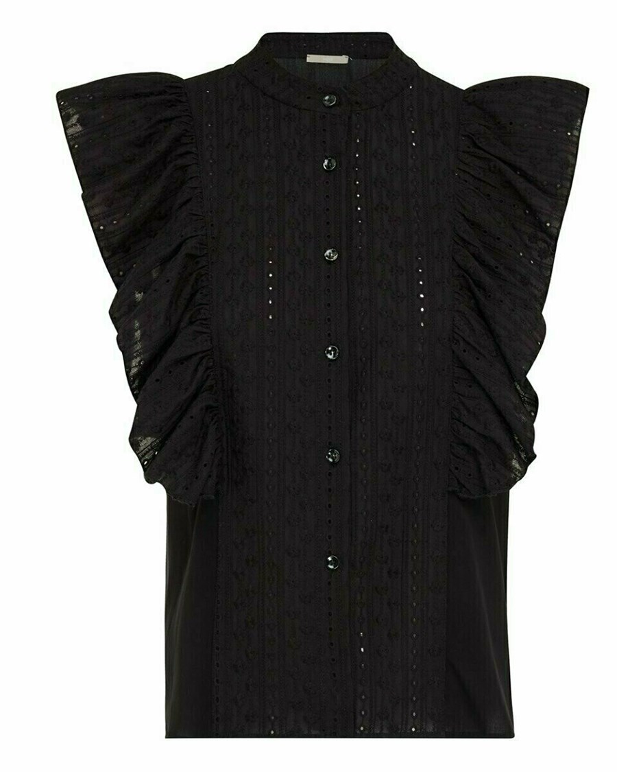 Mexx Ruffle blouse Black Czarne | MVQDH8123